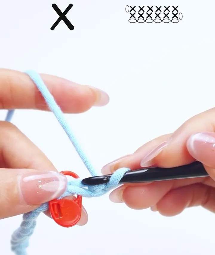 Single Crochet First Stitch – Insert Hook Into the Marked Stitch