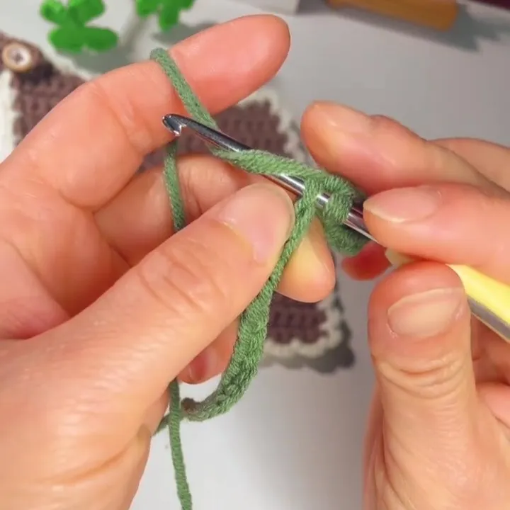 After inserting your hook into the back loop, yarn over in this direction, as shown in the photo. After inserting your hook into the back loop, yarn over in this direction, as shown in the photo.