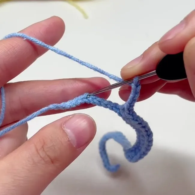 Chain 4, Skip 4 Stitches, Then Single Crochet Crochet work showing chain 4, skipping stitches, and continuing with single crochet