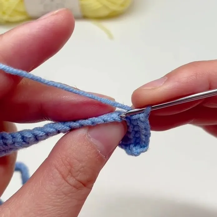 Single Crochet Into the Chain Space Crochet hook working single crochet stitches directly into the chain space
