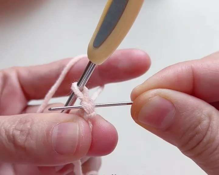 This is the first single crochet stitch. This is the first single crochet stitch.