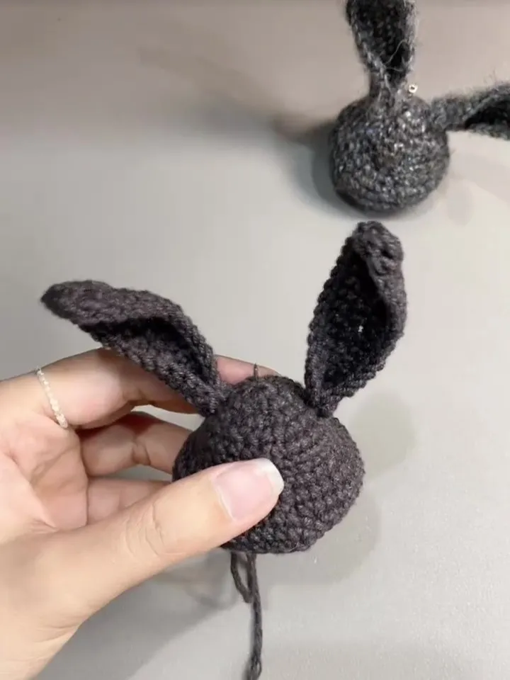 crochet bunny head with both ears attached after assembly