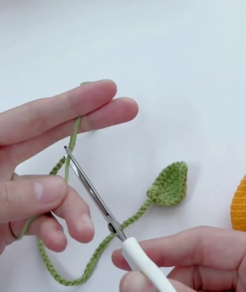 Crochet Orange Drawstring Pouch (Cute Earbud Case Pattern) 3 Leaf Pattern