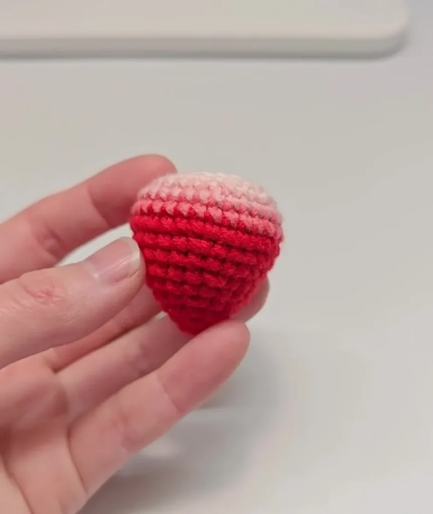 Mini Crochet Strawberry Keychain (Easy Beginner Pattern) 1 Small crochet strawberry body worked in continuous rounds before attaching the leaves