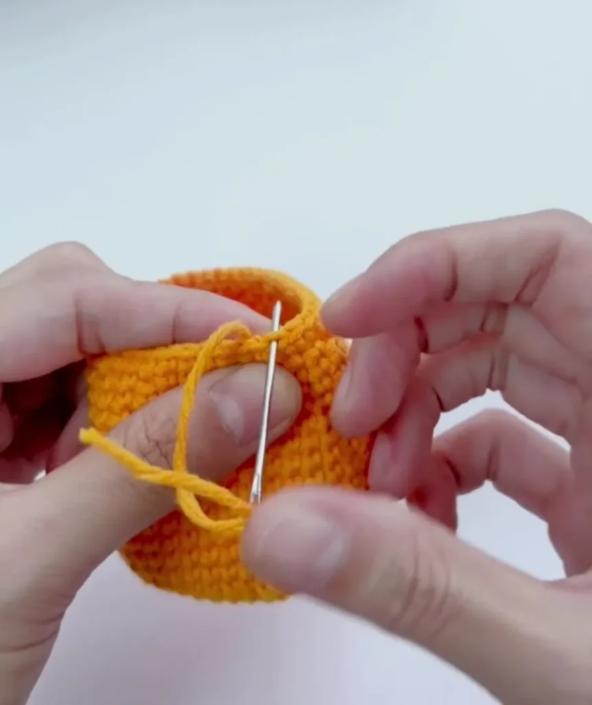 Crochet Orange Drawstring Pouch (Cute Earbud Case Pattern) 2 Orange Base Pattern