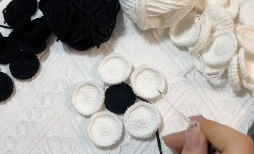 Mini Crochet Soccer Ball Pattern: The Layout Is the Real Trick 3 One black crochet pentagon surrounded by five white hexagons for a soccer ball layout